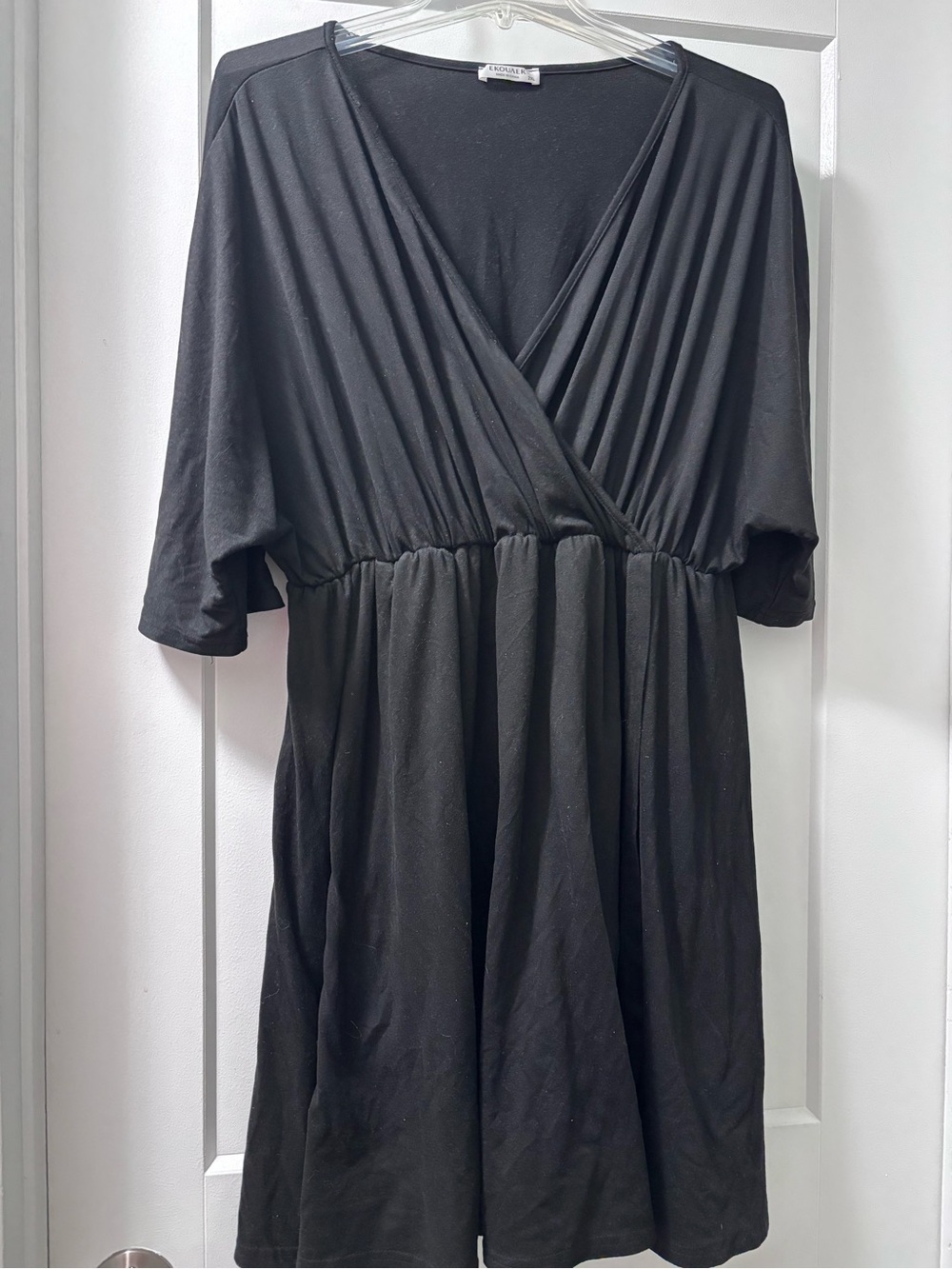 Elegant Black Midi Wrap Dress with Surplice Neck